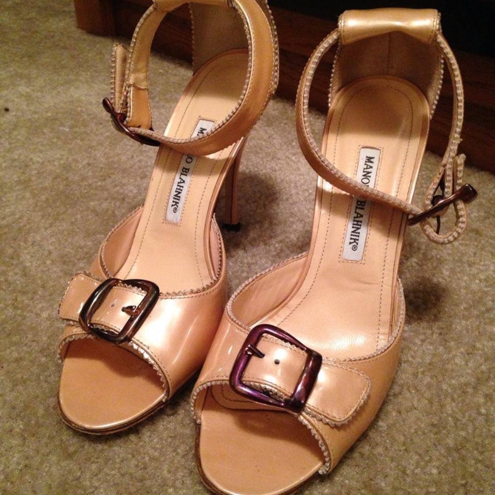 Manolo Blahnik ankle strap peep toe heels